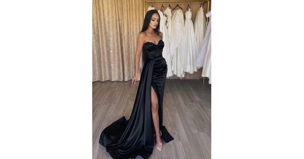 Rochie lunga Hermes Negru tafta bust cupe cu paiete
